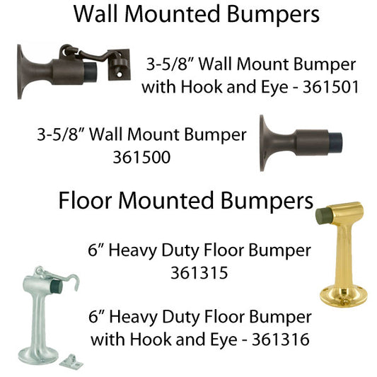 3-5/8 Wall Mount Bumper with Hook and Eye - Choose Finish