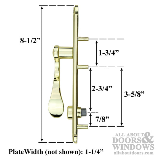 Discontinued - 3-Post Storm Door Handle Set, Brass exterior Lever with Interior Latch & Deadbolt Lock - Tan