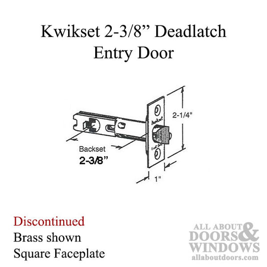 Discontinued - Kwikset Deadlatch, 2-3/8 Square Face, Entry Door - Brass