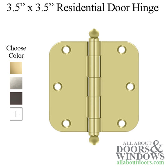 Door Hinge 3.5 x 3.5 inch, 5/8 Radius Corners, Residential, Steel, Ball Tip
