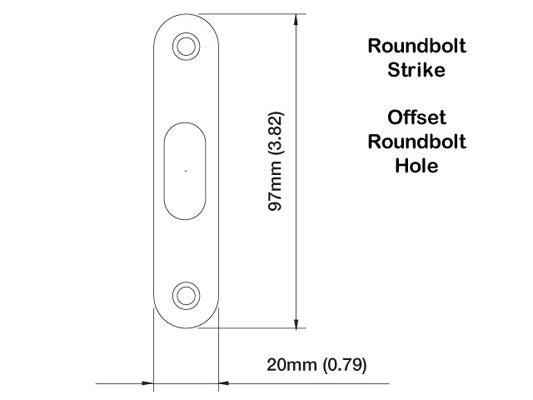 Strike Plate, PB0005N, Roundbolt  0.79 x 3.82 -Brass