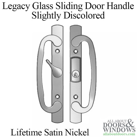 Blemished Legacy Glass Sliding Door Handle, CENTER Thumb Turn with Key - Lifetime Satin Nickel