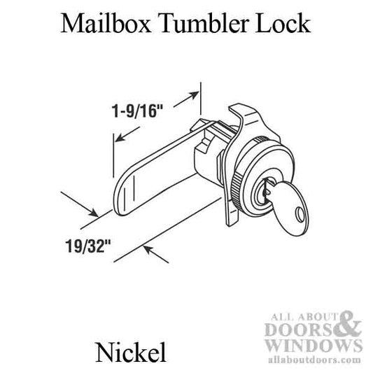 Mailbox Tumbler Lock, 5 pin, 1-5/8" bolt throw, Nickel Plate