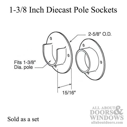 Pole Sockets, Diecast 1-3/8 wood pole, Pair - White