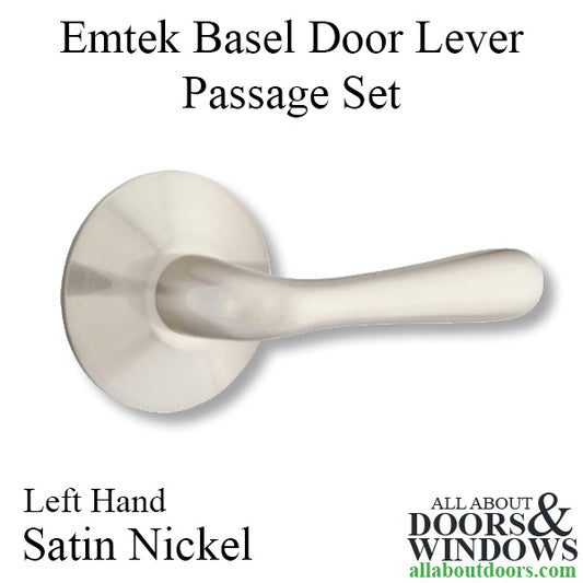 Emtek Basel Door Lever Passage Set with Modern Rosette, Left Handed - Satin Nickel