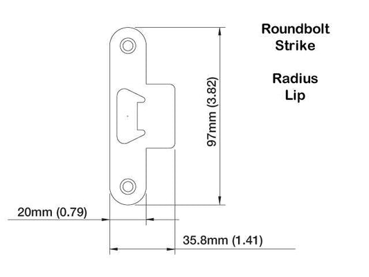Strike Plate, PB0003N, Roundbolt  1.41 x 3.82 -Brass
