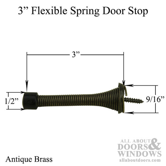 Door Stop, Flexible Spring Type, 3 inch - Antique Brass