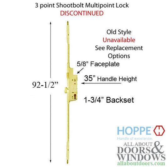 92-1/2 inch 3 point Shootbolt Multipoint Lock for Active Doors Discontinued Replacement Available