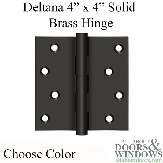 Deltana 4” X 4” Solid Brass Hinge, Square Corner, Residential - Choose Color