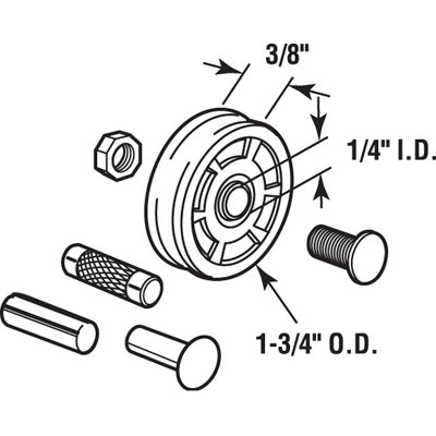 Roller - Sliding Patio Door, Nylon Wheel - Steel Ball Bearing - 1-3/4 inch Diameter
