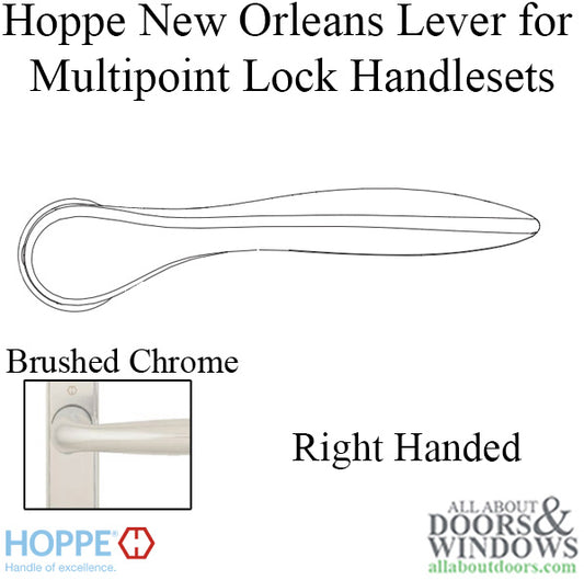New Orleans Lever Handle for Right Handed Multipoint Lock Handlesets - Brushed Chrome