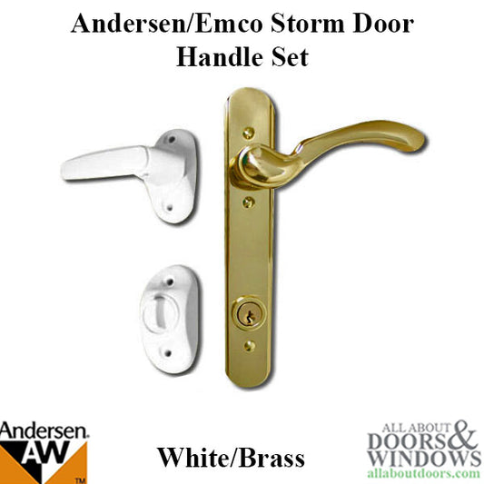 Storm Door Handle-set with Lock - 1-1/2 inch doors - Brass/White