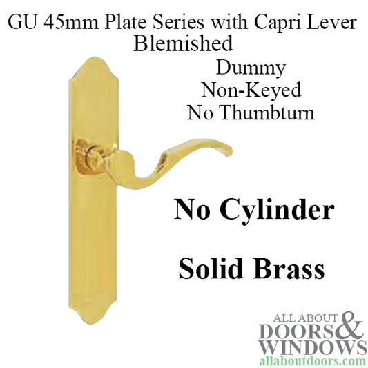 G-U Capri Lever, 45mm Plate, Dummy, No Key, No Thumbturn (Handles DO NOT Move) - Polished Brass Blemished