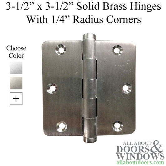 3.5 x 3.5 inch, 1/4 Radius Corners, Solid Brass Hinges, Pairs, Choose Color