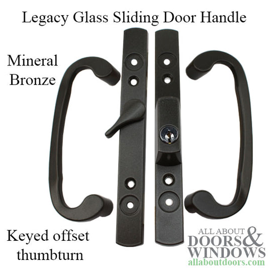 Legacy Glass Sliding Door Handle, Keyed OFFSET Thumbturn - Mineral Bronze