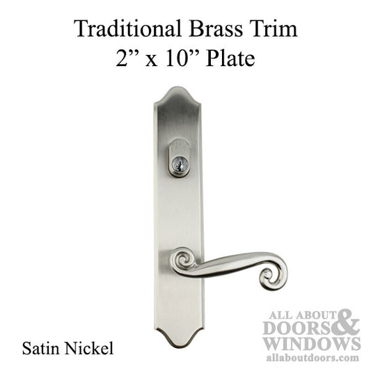 Keyed Active, 2 x 10 inch, American Cylinder Traditional Brass Handleset, Rustic Lever, Satin Nickel