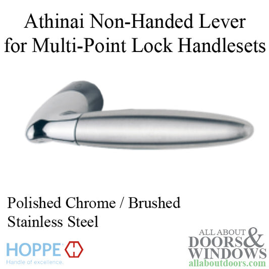 Athinai Non-Handed Lever Handle for Multipoint Lock Handlesets - Polished Chrome / Brushed Stainless Steel