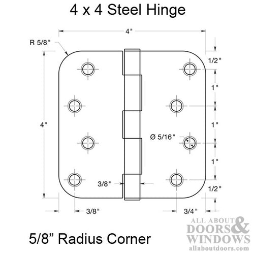 Plain Bearing Hinge, 4 x 4 x 5/8 Radius - Brushed/Satin Brass - Plain Bearing Hinge, 4 x 4 x 5/8 Radius - Brushed/Satin Brass