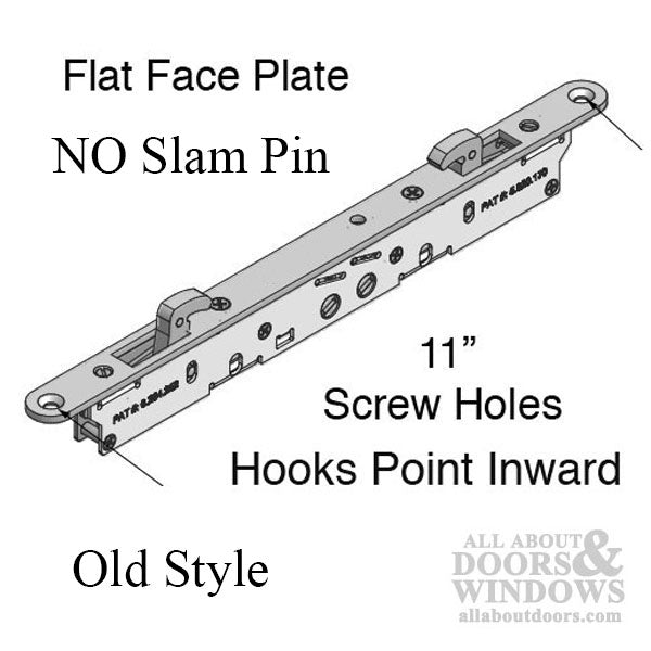 2- Hook Sliding door lock, 11-3/4 Face with Pin - Beige - 2- Hook Sliding door lock, 11-3/4 Face with Pin - Beige