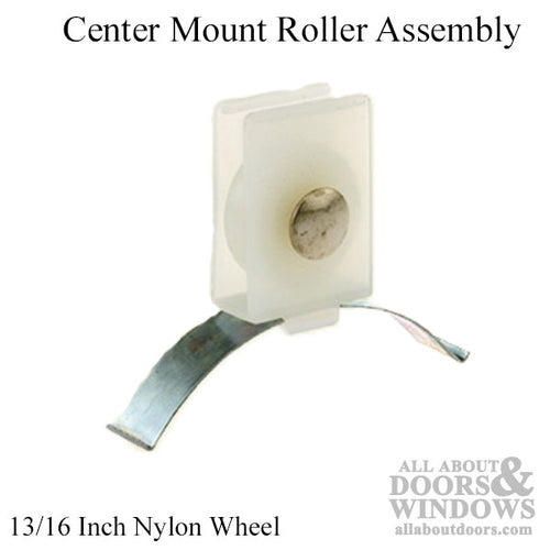 Discontinued - Center Mount Spring Tension Roller Assembly with 13/16 Inch Nylon Wheel for Sliding Screen Door - Discontinued - Center Mount Spring Tension Roller Assembly with 13/16 Inch Nylon Wheel for Sliding Screen Door
