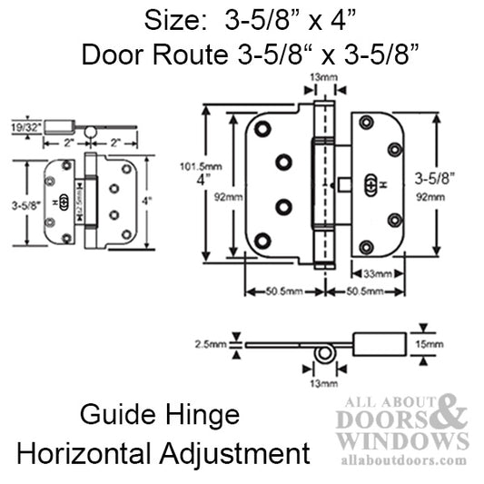 Ultimate 2D Adjustable Hinge, 3-5/8 x 4  Guide (H), NRP Outswing  doors - KTL Plated Brass