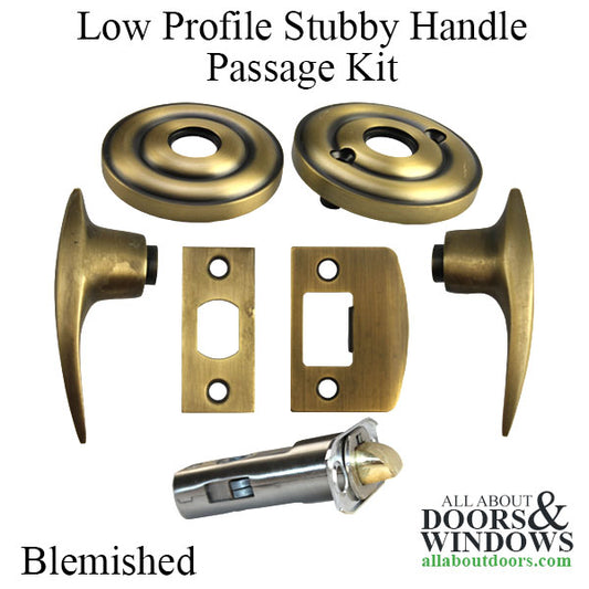 Blemished - Lever, Stubby Low Profile, 2 inch backset - Antique Brass
