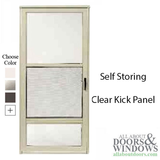 Columbia Cobra 1-1/4" Self storing storm door with  Clear kick panel -
