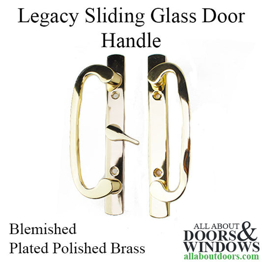 Blemished Legacy Sliding Glass Door Handle, Center Thumb Turn, Non-Keyed - Plated Polished Brass