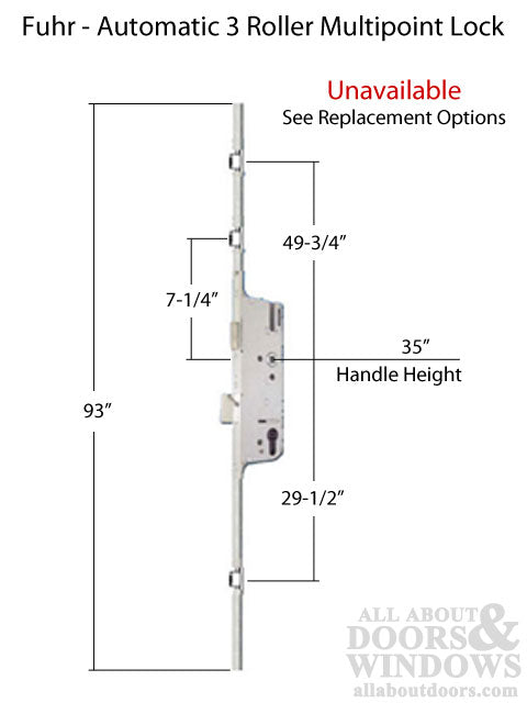 Fuhr 93" Automatic 3 Roller Multipoint Lock, 35" Handle Height,  - Discontinued - See Replacement Options