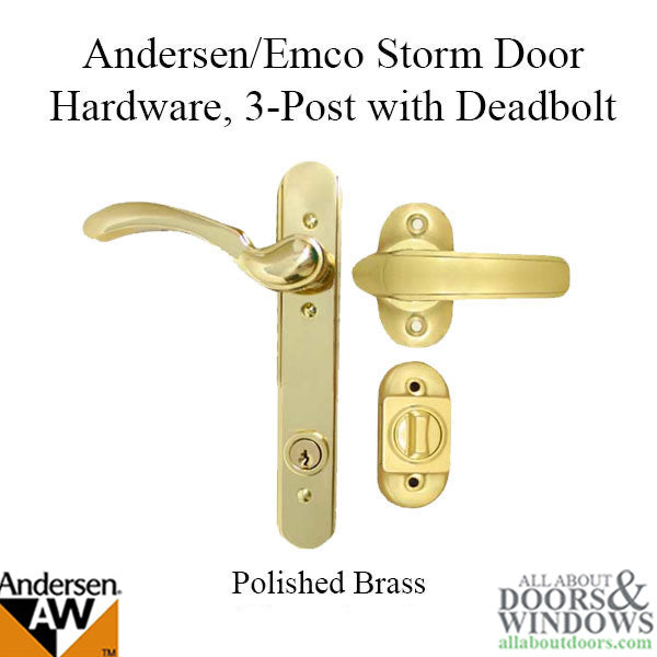 DISCONTINUED Andersen Emco Keyed 3 Post Storm Door Hardware with Deadbolt for 1-1/2 Inch Doors in Polished Brass - DISCONTINUED Andersen Emco Keyed 3 Post Storm Door Hardware with Deadbolt for 1-1/2 Inch Doors in Polished Brass