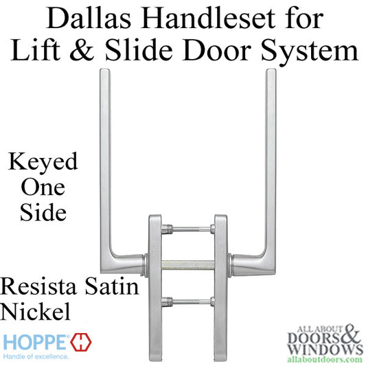 Dallas Handleset for Active Lift and Slide Door System, Keyed One Side - Resista Satin Nickel