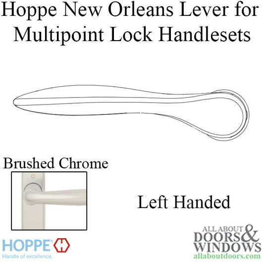 New Orleans Lever Handle for Left Handed Multipoint Lock Handlesets - Brushed Chrome