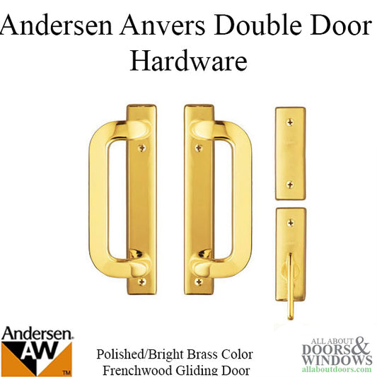 Andersen Frenchwood Gliding Door Trim Hardware, Anvers 4 Panel Interior and Exterior - Polished Brass