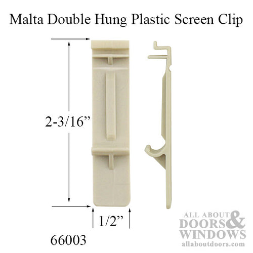 Malta Double Hung Plastic Screen Clip, 2-3/16 inch, 1994 Malta Classic View - Beige - Malta Double Hung Plastic Screen Clip, 2-3/16 inch, 1994 Malta Classic View - Beige