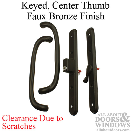 Olympus Keyed Handle CENTER Thumb, Sliding Glass Door - Faux Bronze - Blemished