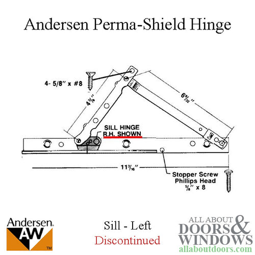 Discontinued - Andersen Perma-Shield Left Hand Split Arm Sill Hinge 1982-1995 - Discontinued - Andersen Perma-Shield Left Hand Split Arm Sill Hinge 1982-1995