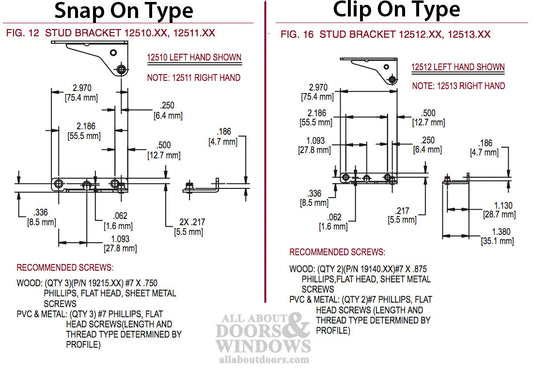 Stud Bracket, Clip On Type, Left Hand - Old Style