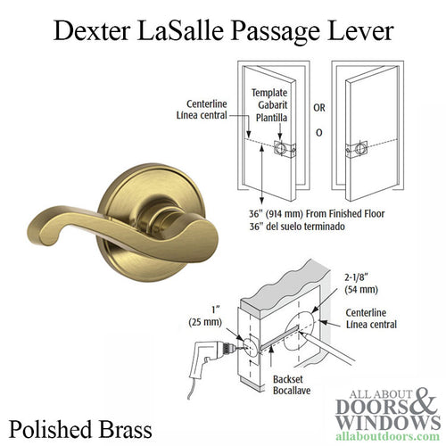 Dexter LaSalle J10-605  Passage Lever - Polished Brass - Dexter LaSalle J10-605  Passage Lever - Polished Brass