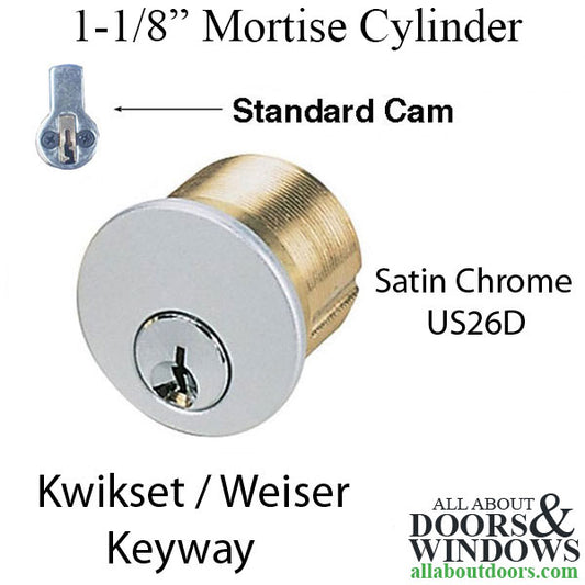 Mortise Cylinder, 1-1/8" Kwikset/Weiser/ Weslock Keyway  - Satin Chrome