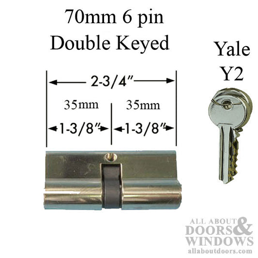 35/35 Double Keyed Profile Cylinder, 70 mm, 2-3/4'' Yale - Choose Color