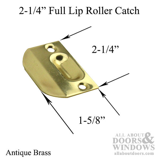2-1/4  Full Lip Roller Catch for Closet Doors, Solid Brass - Choose Color