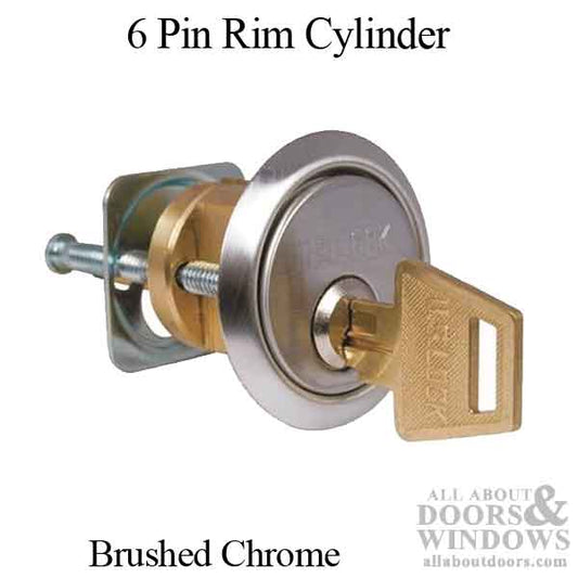 Rim Cylinder, 6 pin Brass Kwikset / Weiser - Brushed/Satin Chrome