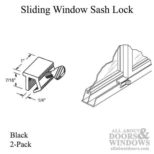 Sash Lock - Sliding Window, Black - 4 pack