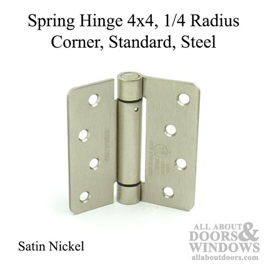 Spring Hinge 4x4, 1/4 Radius Corner, Standard, Steel - Brushed Satin Nickel