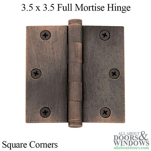 3.5 x 3.5 Full Mortise Hinge - Square Corner - Distressed Oil Rubbed Bronze - 3.5 x 3.5 Full Mortise Hinge - Square Corner - Distressed Oil Rubbed Bronze