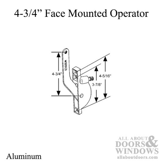 Woodco Face Mounted Casement Operator, Flat Arm, 4-3/4 - Aluminum