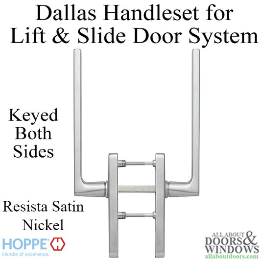 Dallas Handleset for Active Lift and Slide Door System, Keyed Both Sides - Resista Satin Nickel