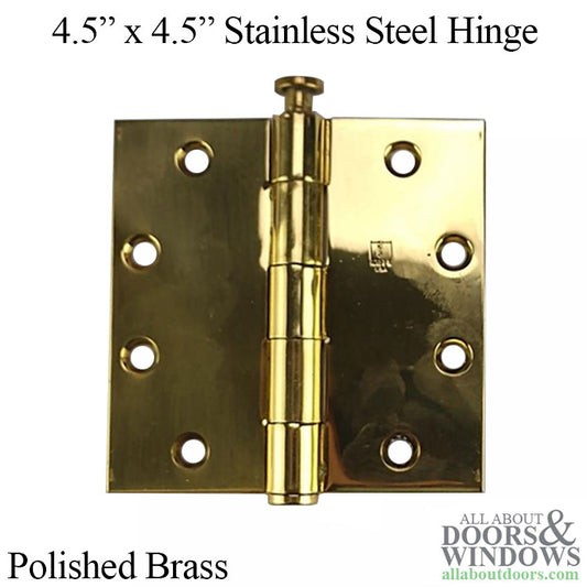4.5" x 4.5" Stainless Steel Hinges, Polished Brass, Heavy Duty