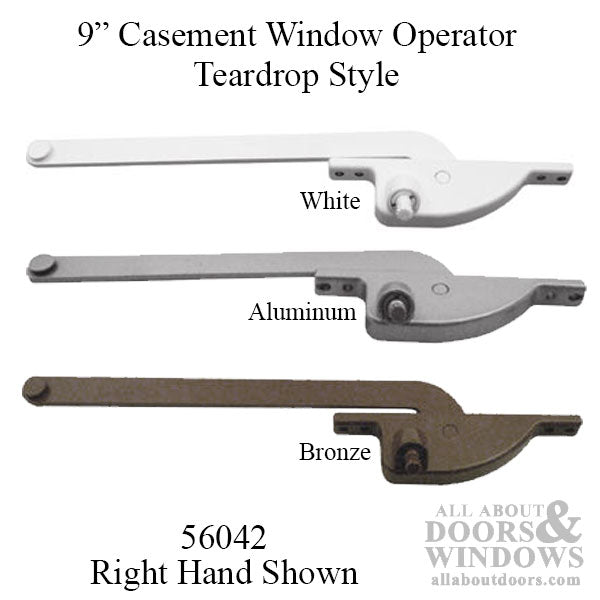 9 Inch Arm Steel Casement Window Operator, teardrop style, Right hand - Choose Color - 9 Inch Arm Steel Casement Window Operator, teardrop style, Right hand - Choose Color