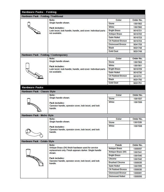 Andersen Window Hardware Pack, EZ Casement, Estate Style - Chrome